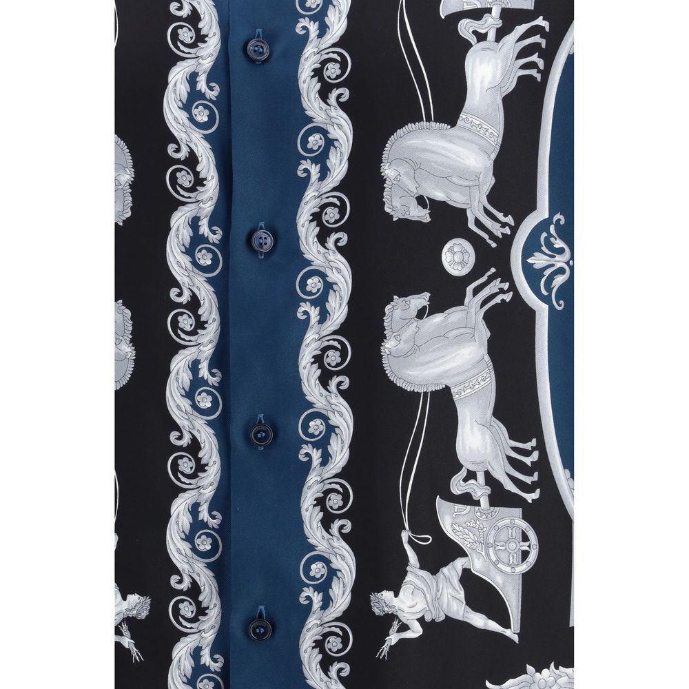 Camicia Versace in seta blu fantasia