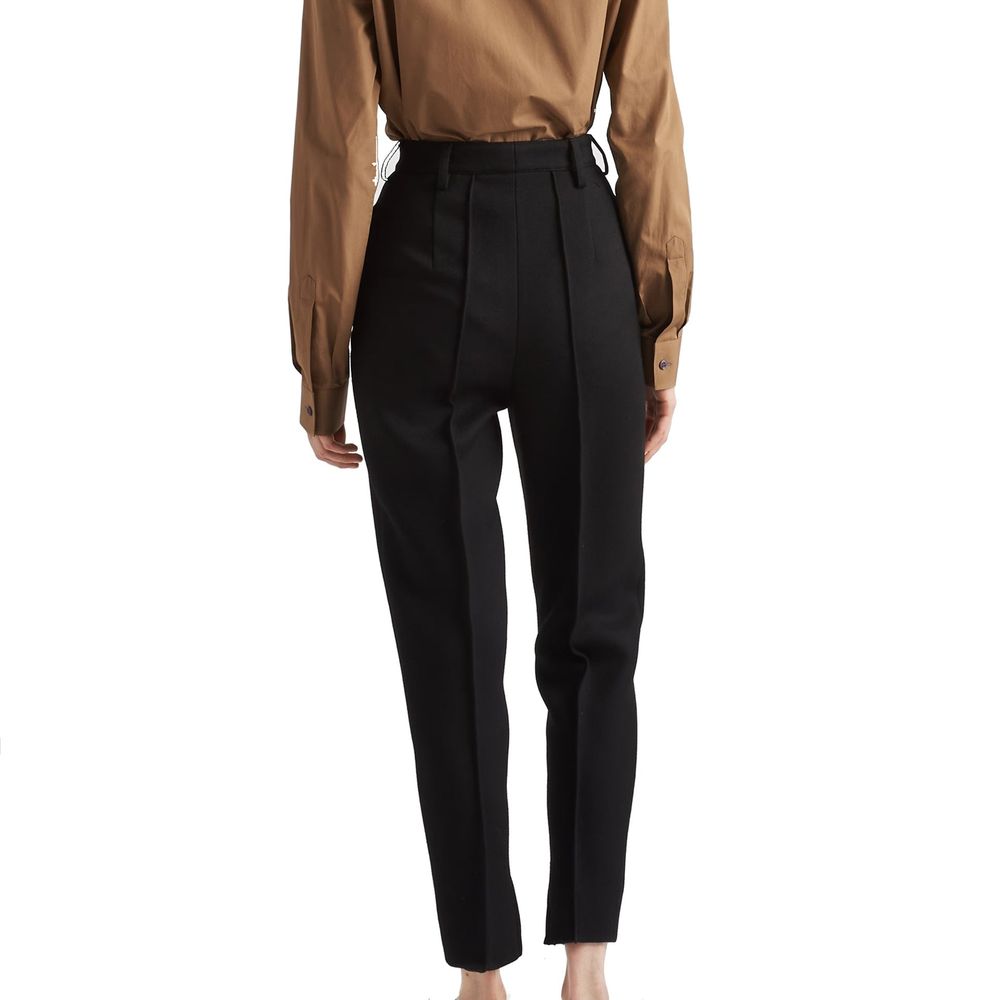 Prada Pantaloni Casual Neri in Lana Vergine