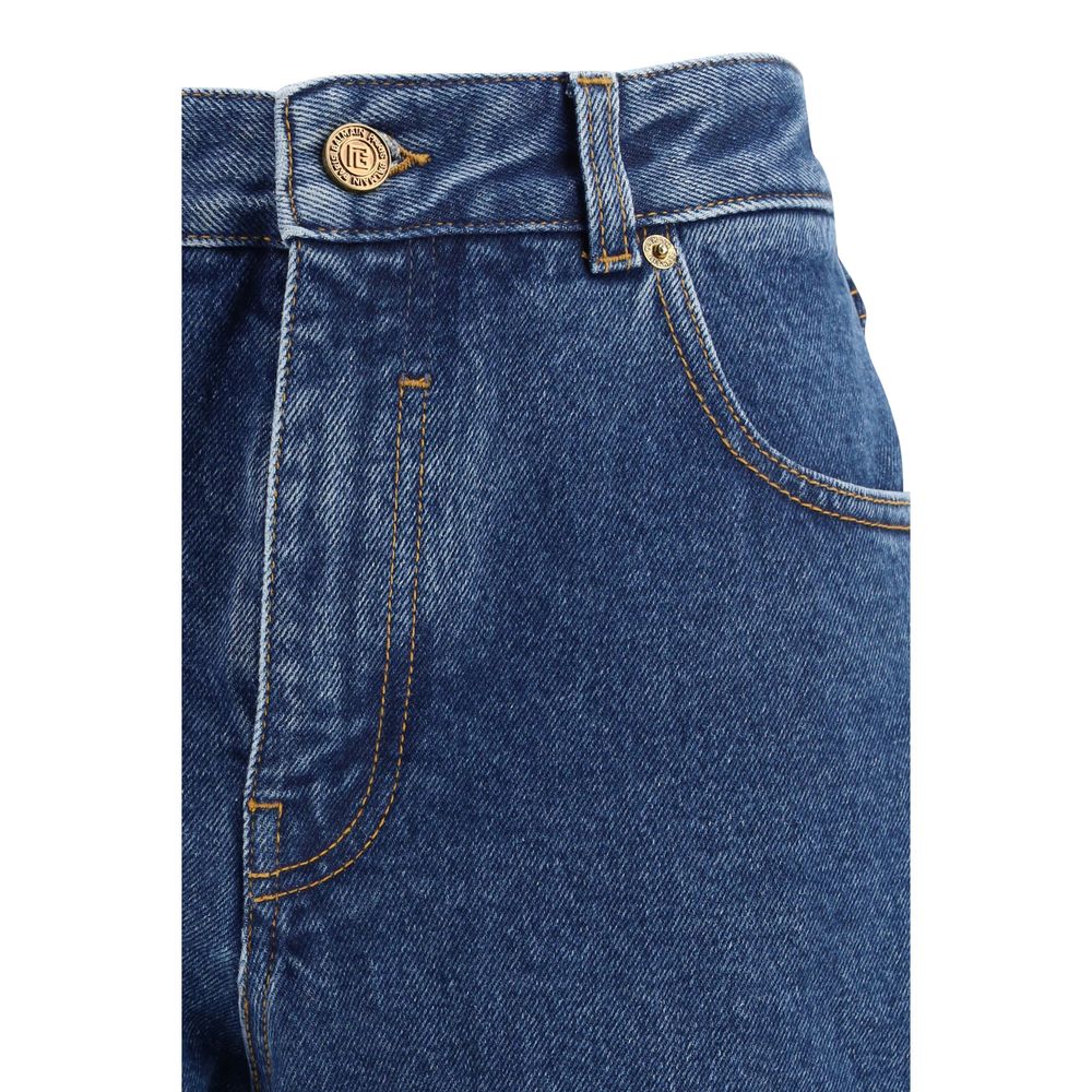 Jeans Balmain in cotone blu a gamba dritta