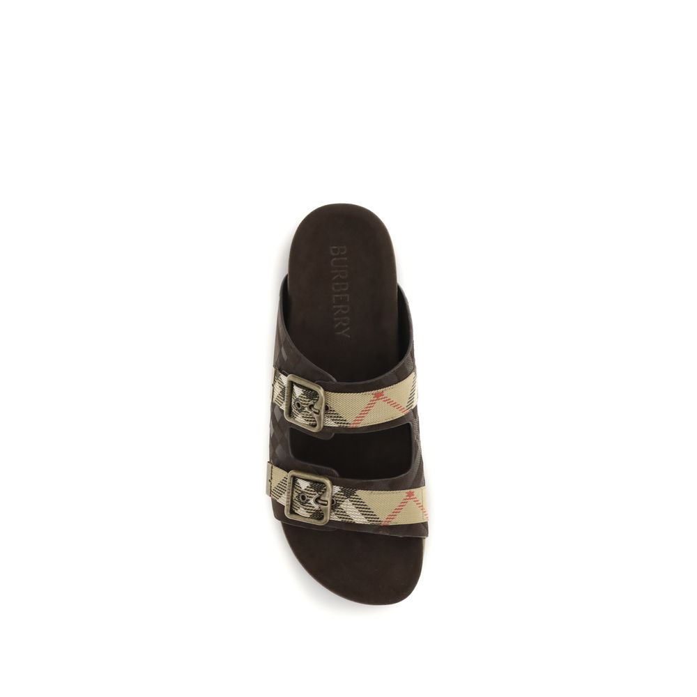 Sandali piatti Burberry in pelle di vitello marrone Bos Taurus