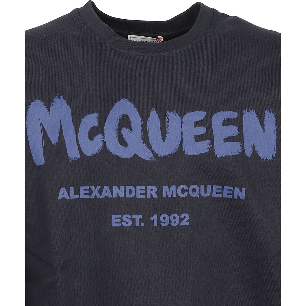 Felpa in cotone blu Alexander McQueen
