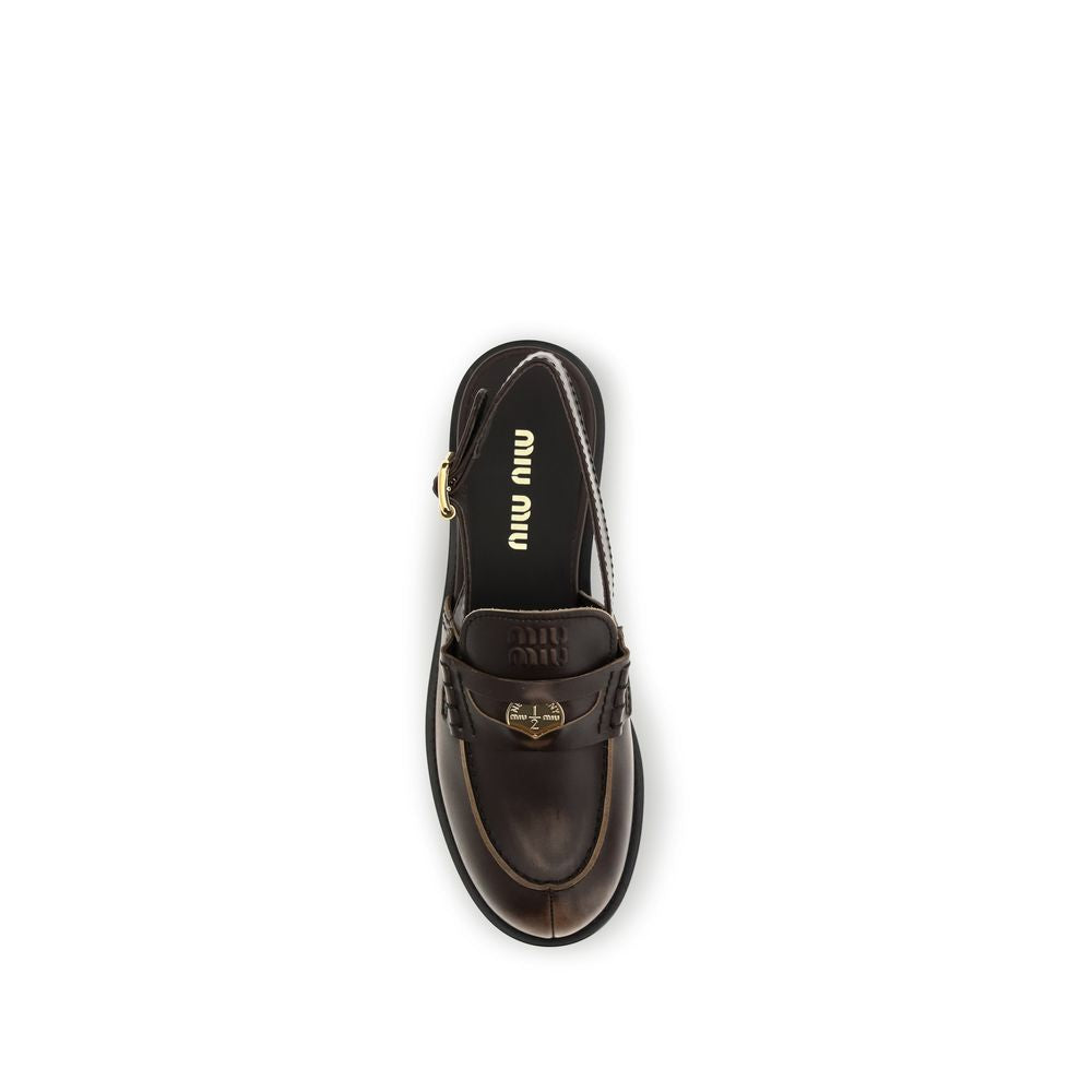 Mocassins à enfiler Miu Miu Bos Taurus en cuir de veau marron