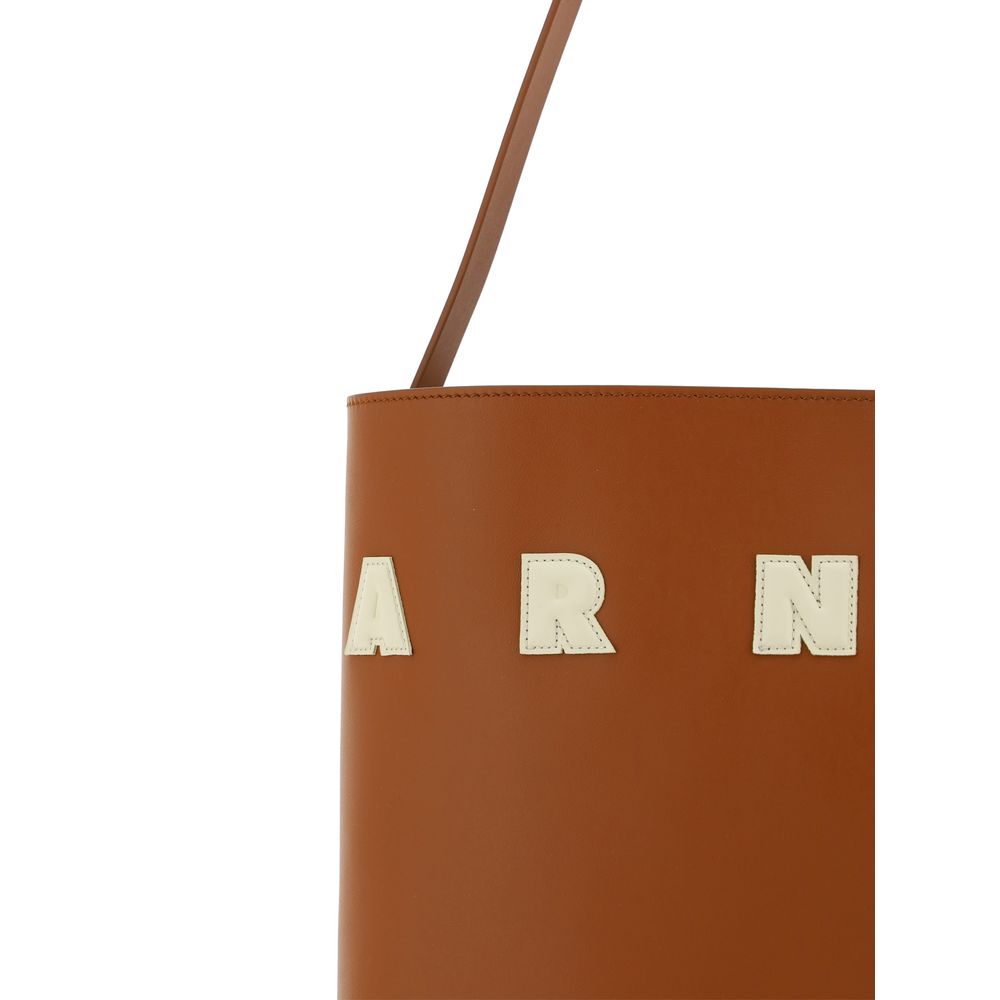 Sac porté épaule Marni en cuir de veau marron Bos Taurus