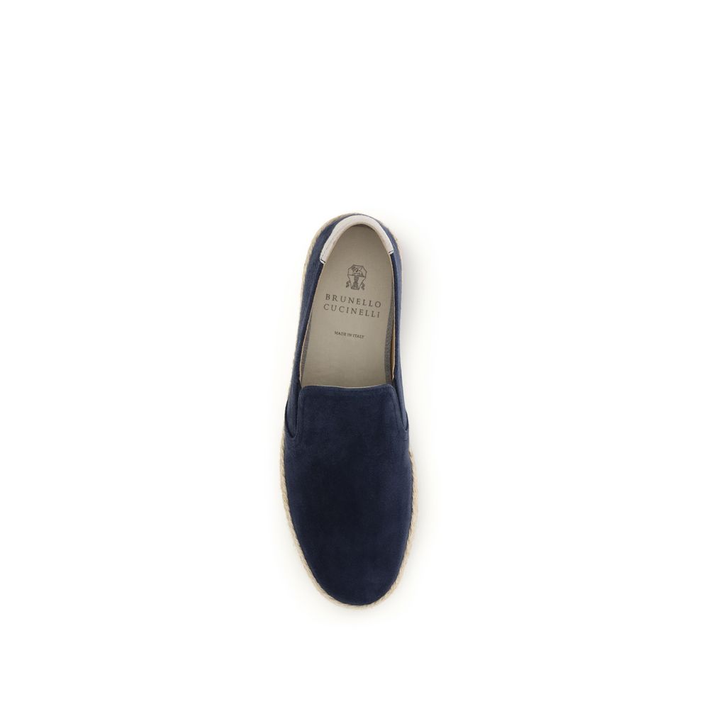 Brunello Cucinelli Espadrillas in Pelle di Vitello Blu Bos Taurus