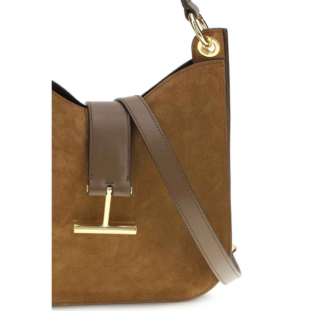 Borsa a Spalla Tom Ford in Pelle di Vitello Marrone Bos Taurus
