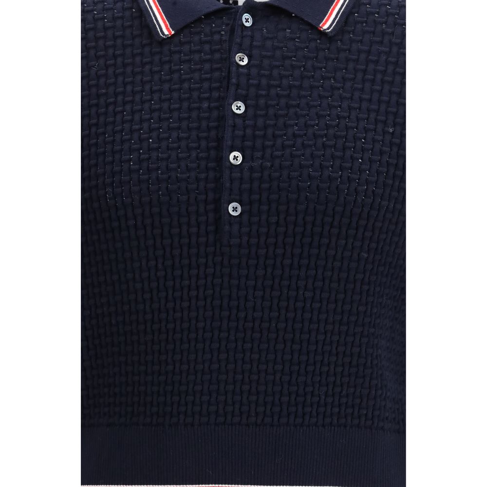 Polo in cotone blu Thom Browne