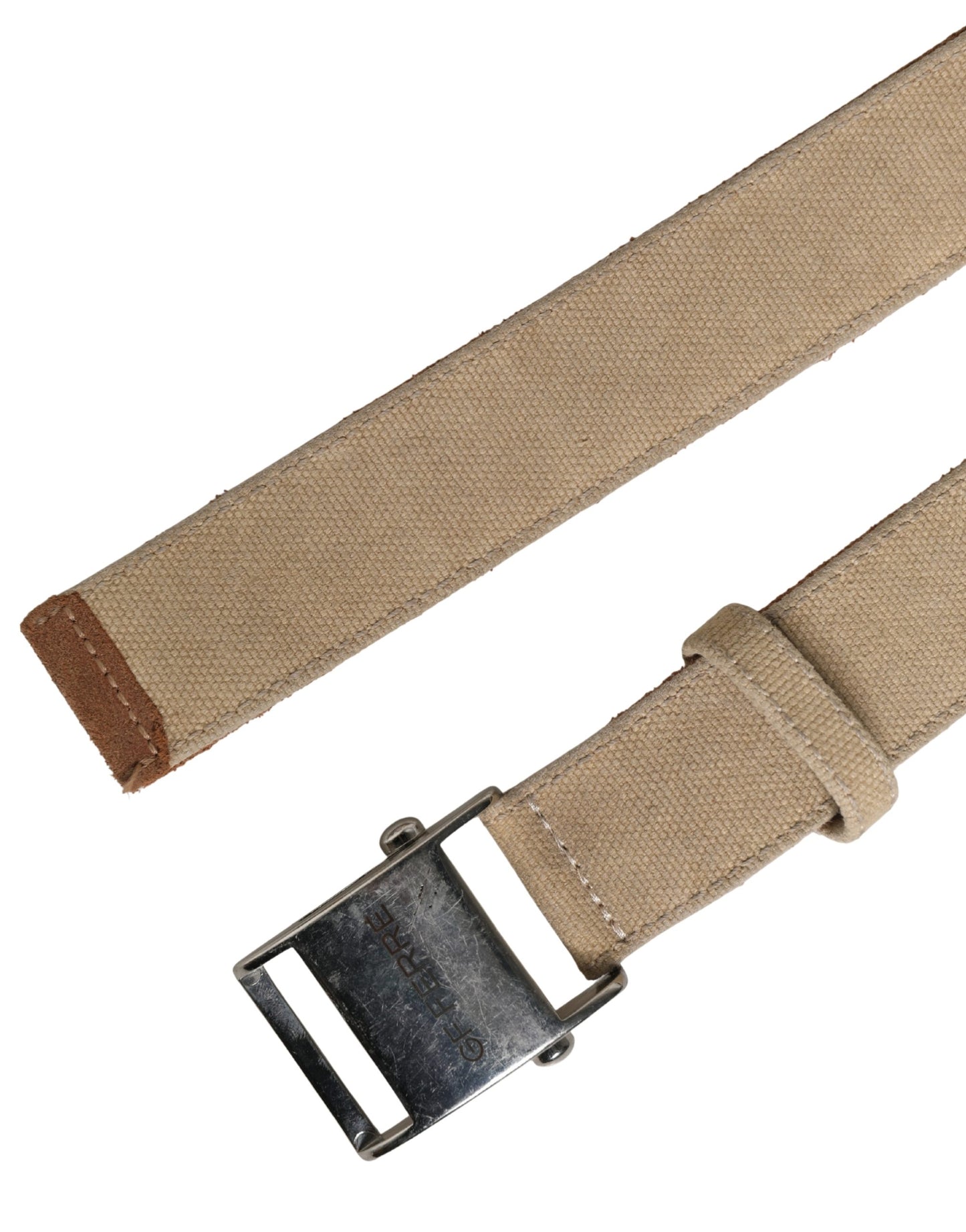 Ceinture GF Ferre homme toile beige boucle métal argenté