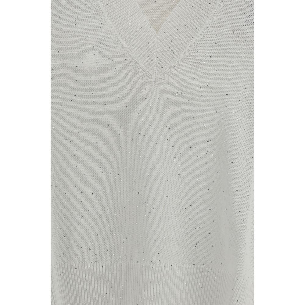 T-Shirt in Lino Bianco Brunello Cucinelli