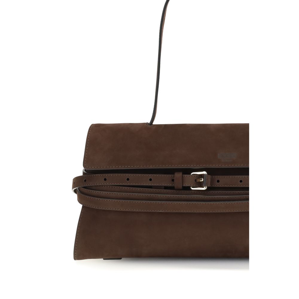 Borsa a spalla Moschino in pelle di vitello marrone Bos Taurus