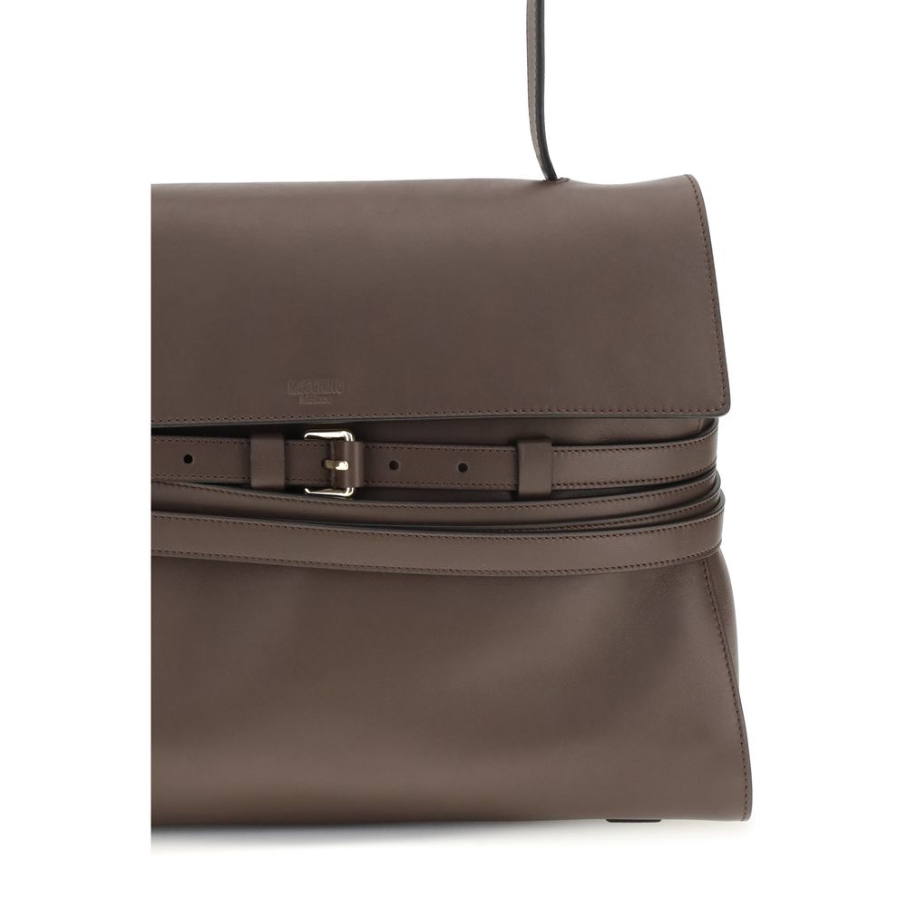 Moschino Borsa a mano in pelle di vitello marrone
