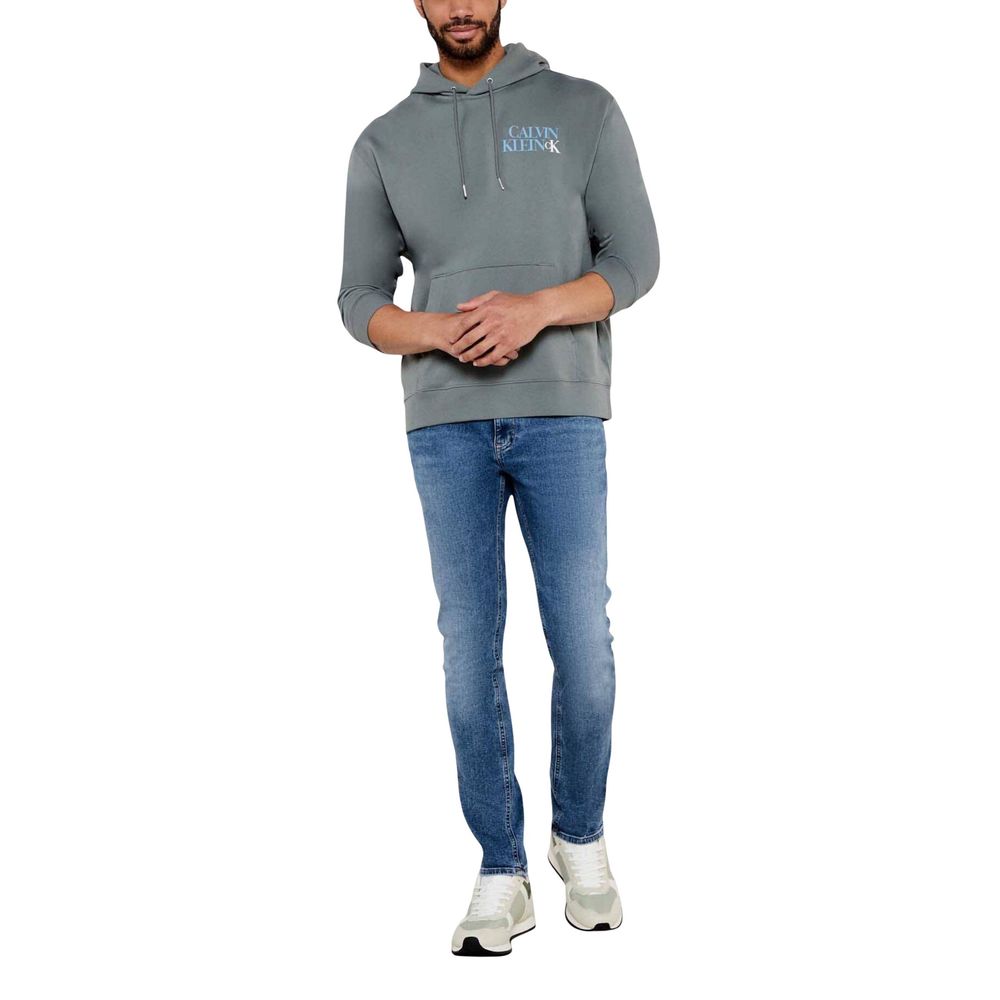 Felpa con cappuccio in cotone grigia Calvin Klein Jeans