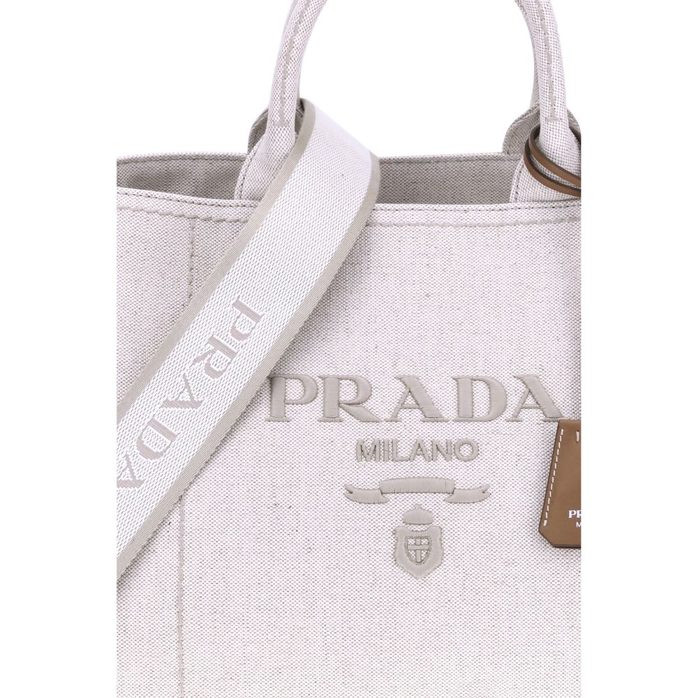 Borsa a spalla Prada in cotone beige