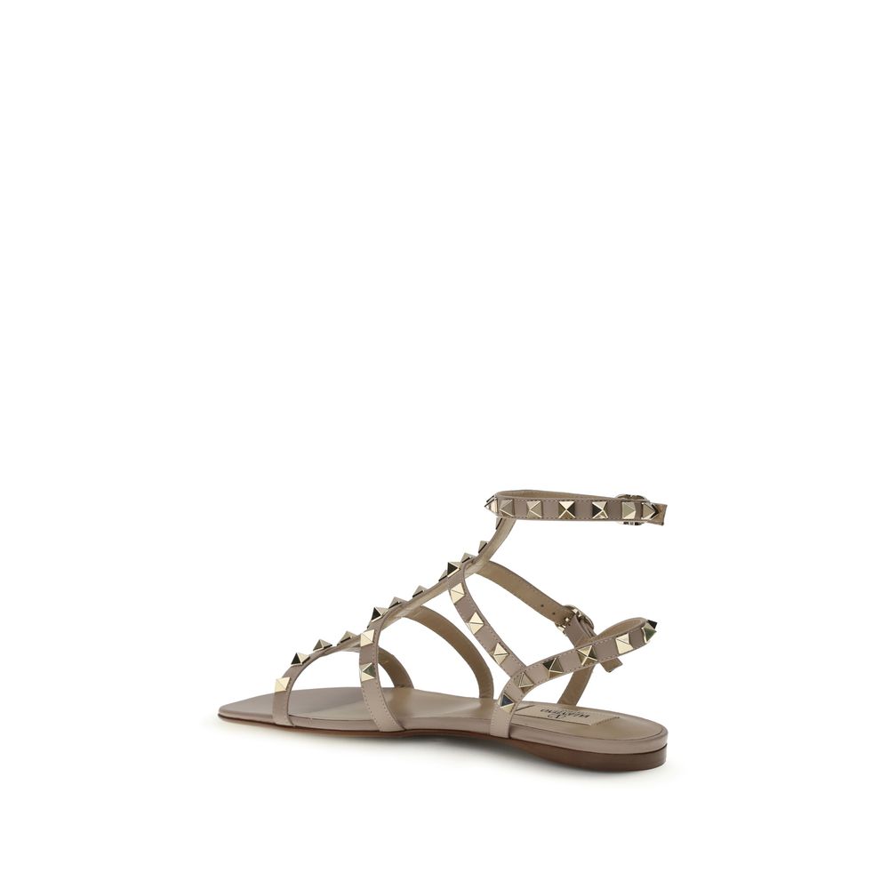 Valentino Garavani Sandali Bassi in Pelle di Vitello Beige Bos Taurus