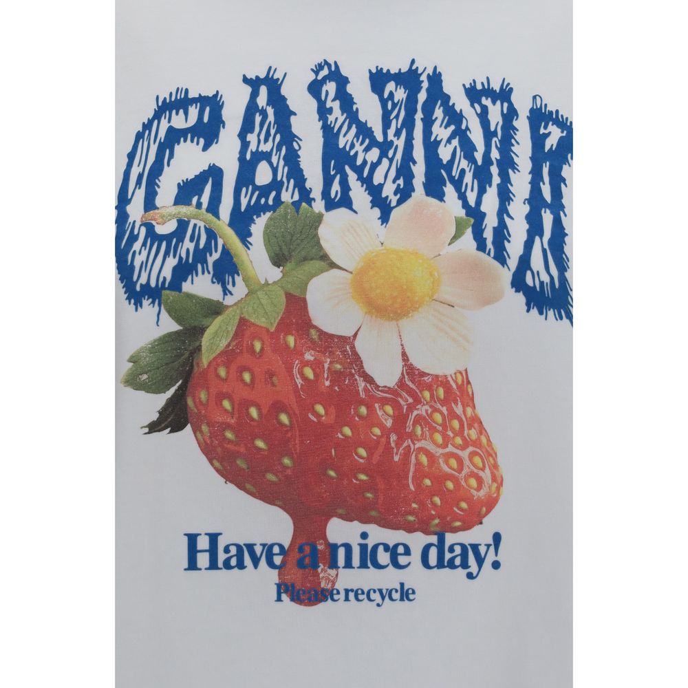 T-shirt blanc à manches longues en coton Ganni