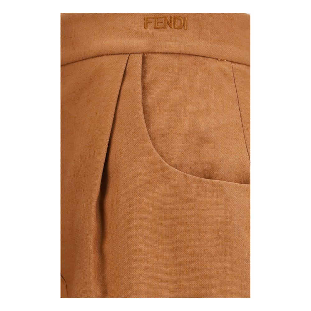 Pantaloni casual in lino marrone Fendi