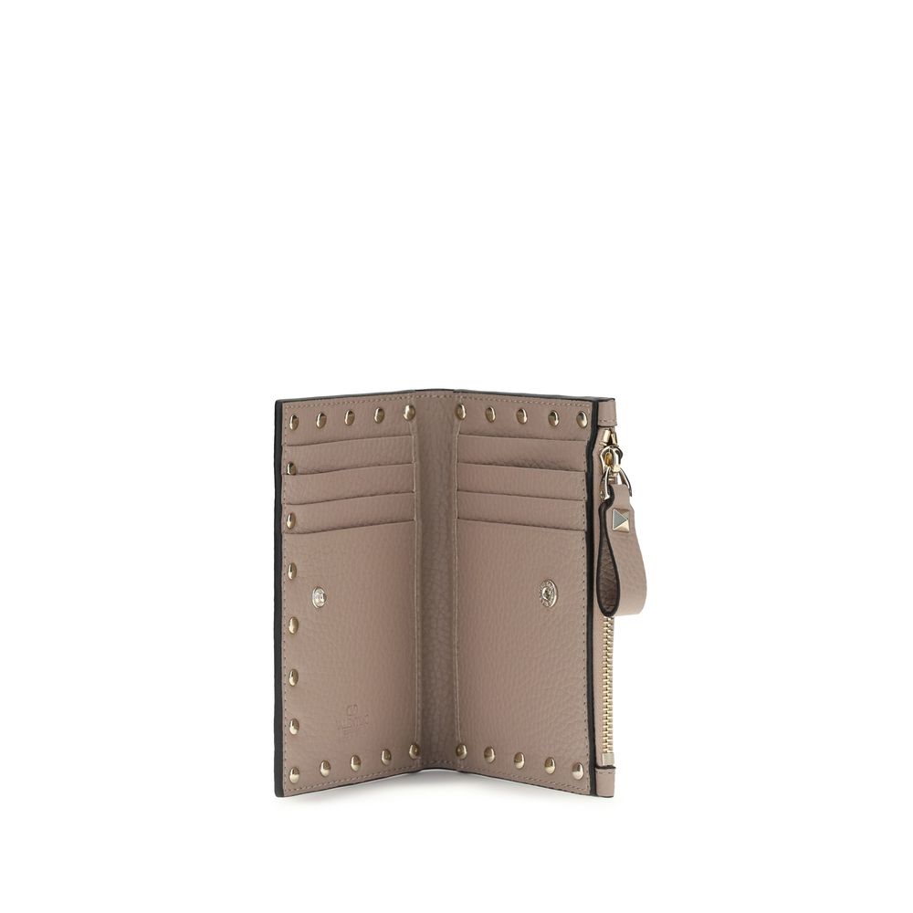 Valentino Garavani Portefeuille Bos Taurus en Cuir de Veau Beige