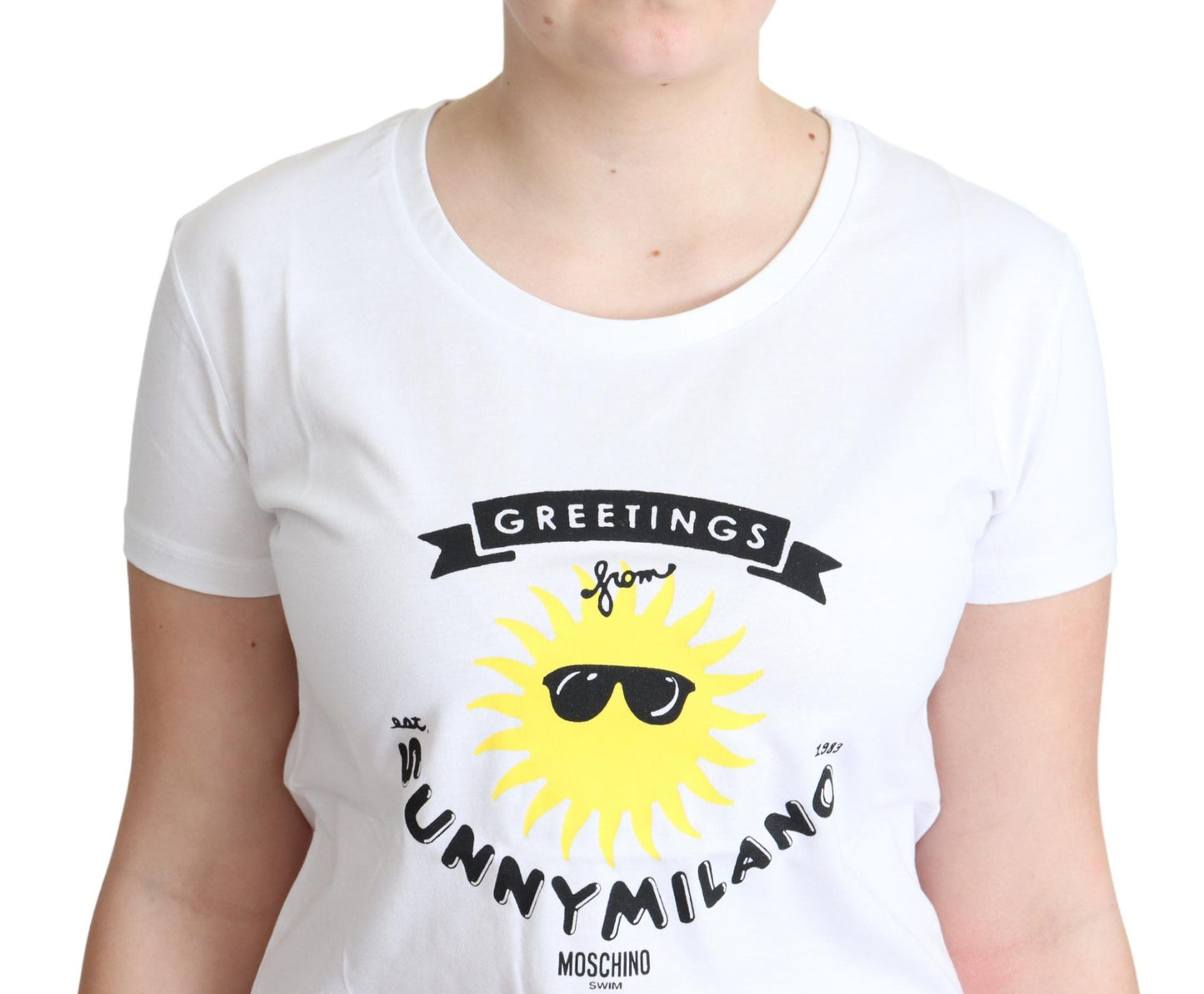 T-shirt Moschino in cotone bianco con stampa Sunny Milano