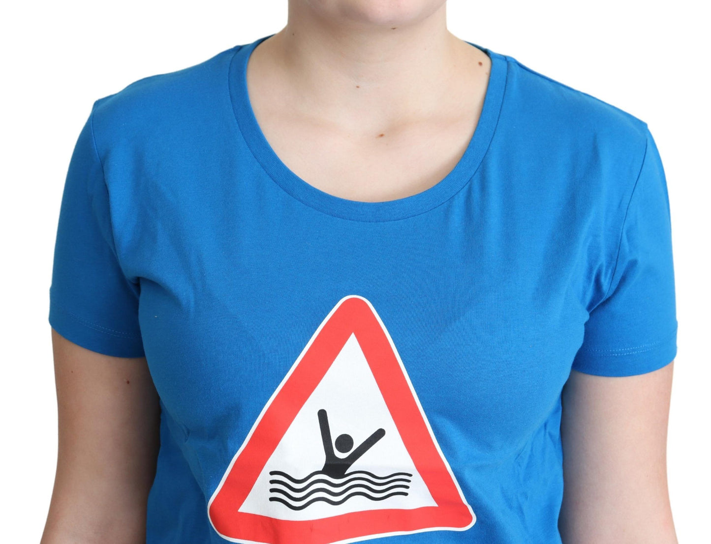 T-shirt triangolare con stampa grafica Moschino in cotone blu