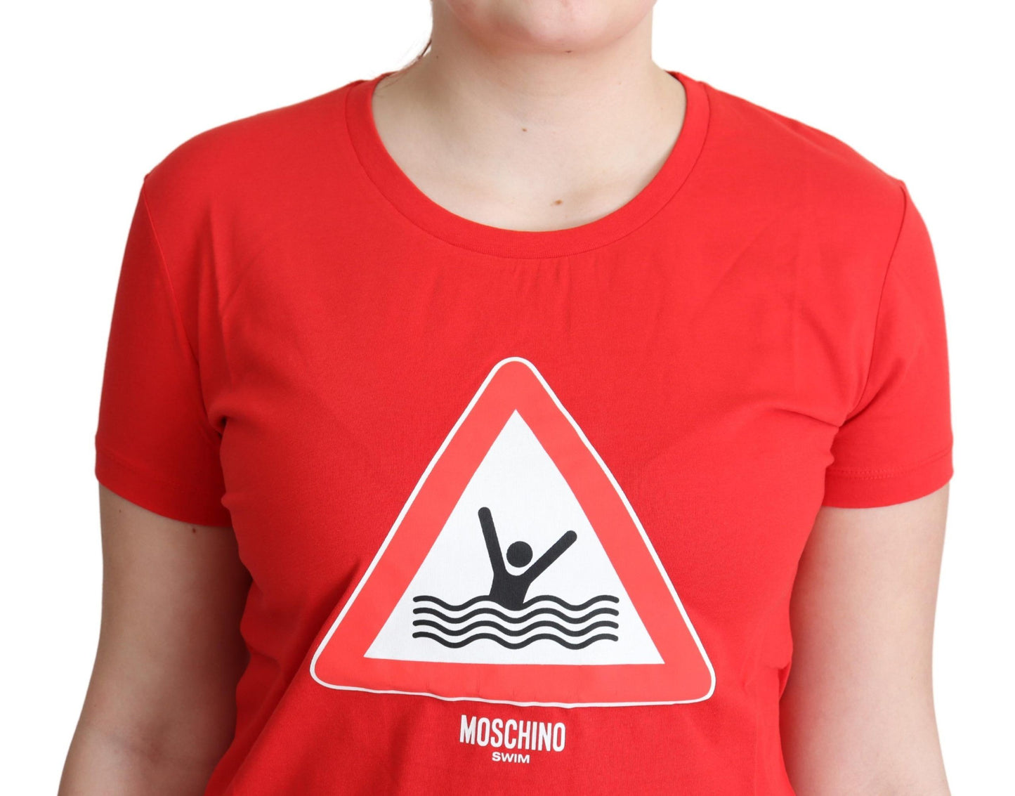 T-shirt con stampa triangolare grafica Moschino in cotone rosso