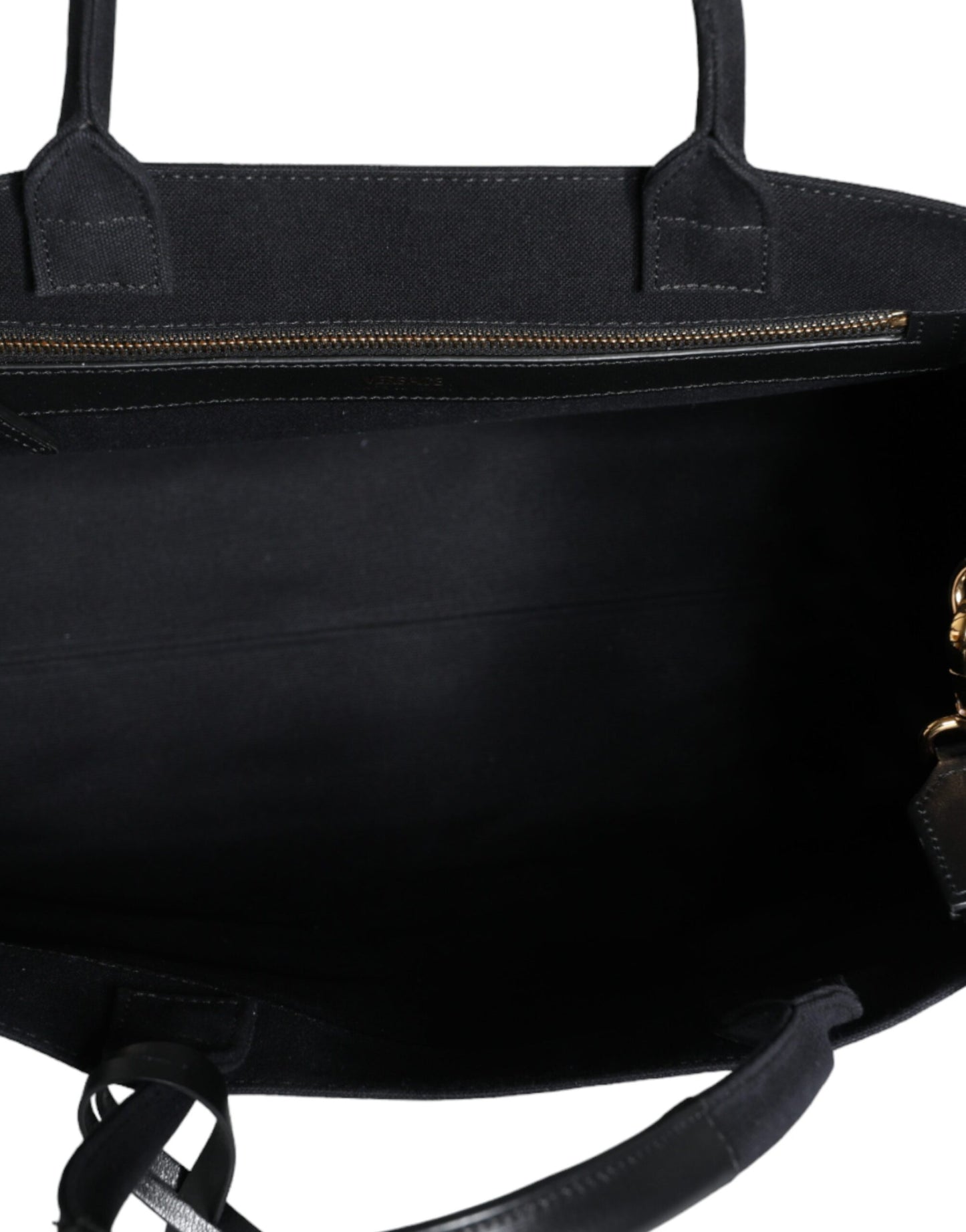 Borsa a tracolla Versace in tela e pelle nera con logo e manico superiore