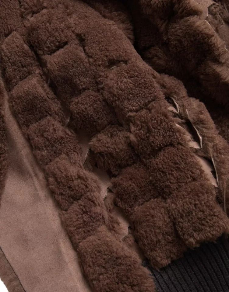 Manteau en peau lainée d'agneau marron Bottega Veneta