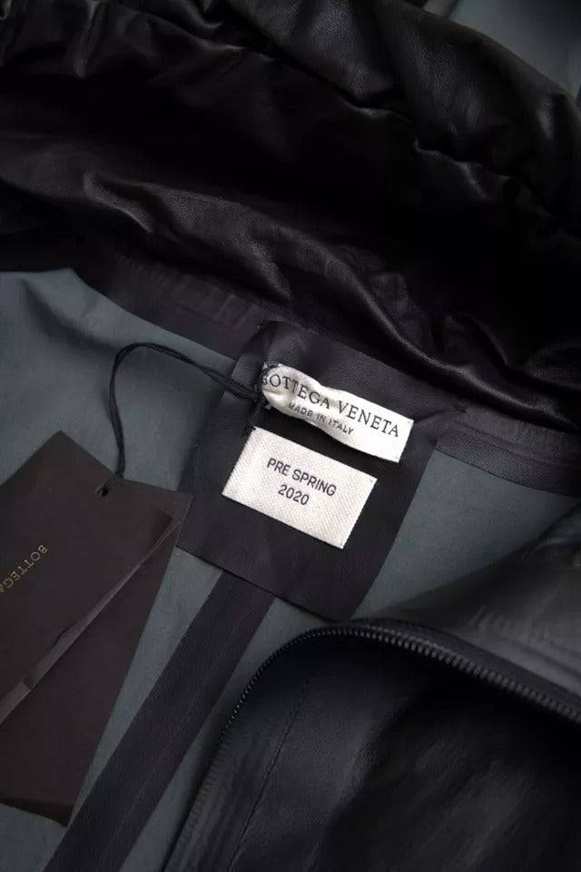 Trench coat da uomo con cappuccio in pelle nera Bottega Veneta