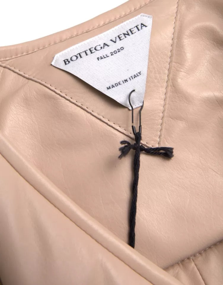 Giacca in pelle di vitello trapuntata beige senza maniche Bottega Veneta
