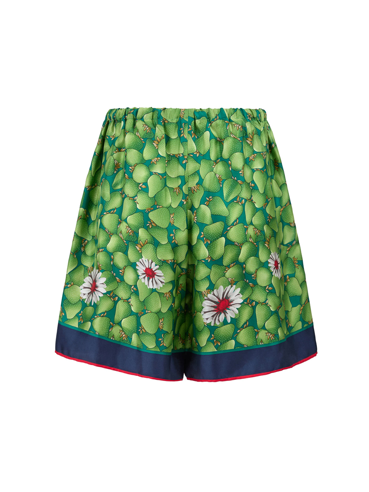 Pantaloncini in seta con stampa floreale verde Gucci