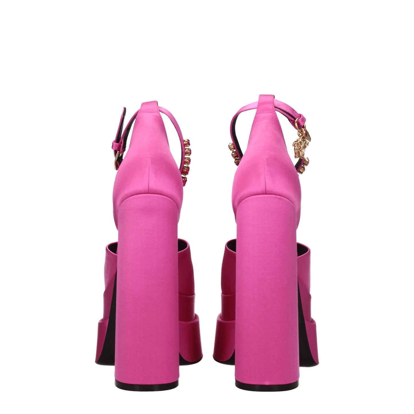 Sandali con plateau in raso rosa Versace