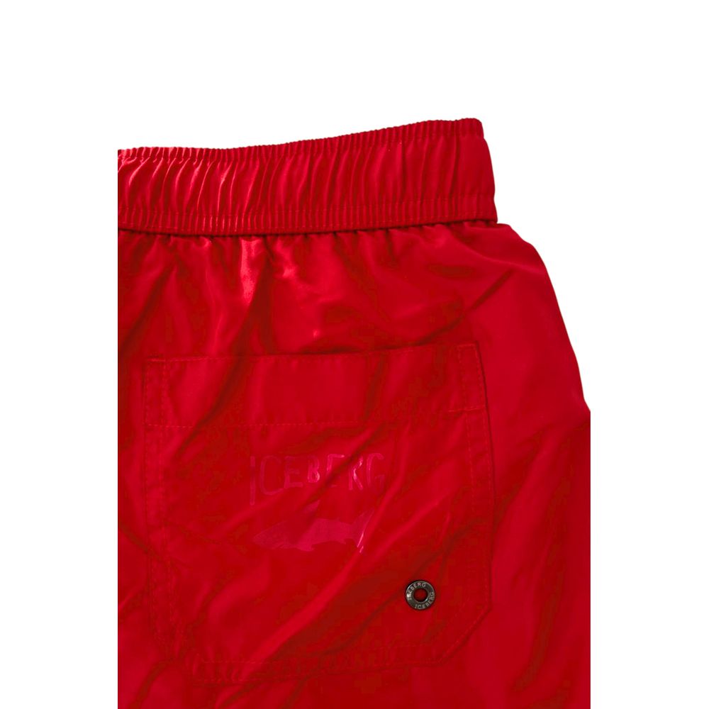 Pantaloncini da bagno da uomo in poliestere rosso Iceberg