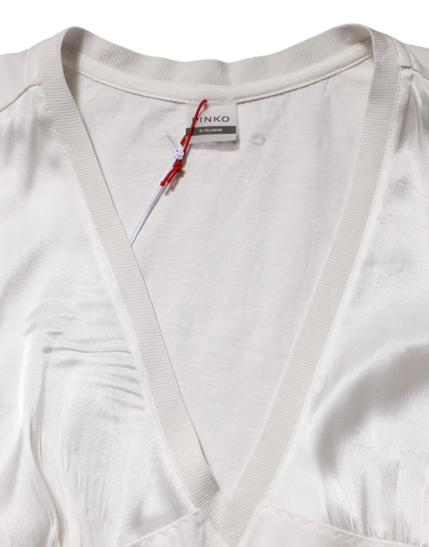 Top sans manches en soie mélangée blanche avec dentelle et col en V pour femme PINKO
