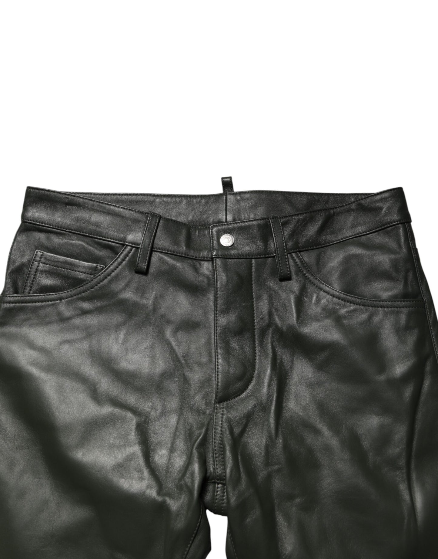 Pantaloni a vita media in pelle pieno fiore nera Dsquared²