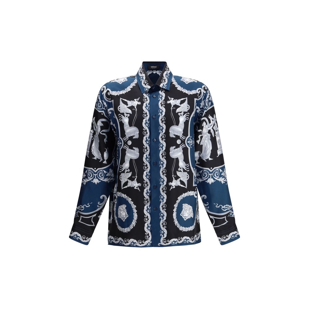Camicia Versace in seta blu con motivo