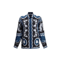 Camicia Versace in seta blu con motivo