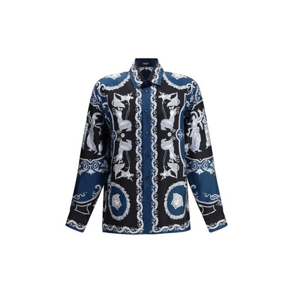 Camicia Versace in seta blu con motivo