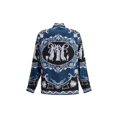Camicia Versace in seta blu con motivo
