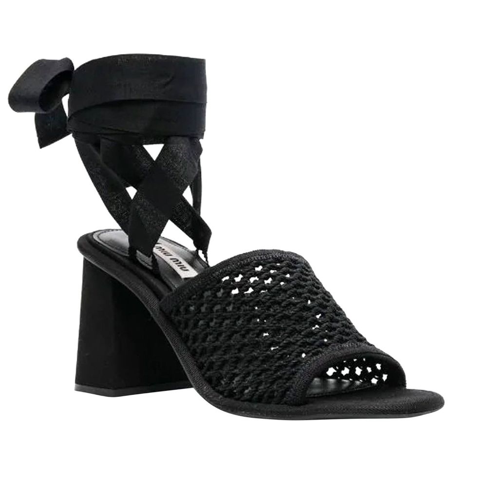 Miu Miu Sandali Platform in Tessuto Nero