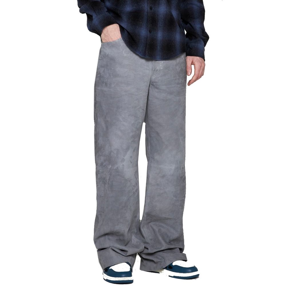 Pantalon en cuir gris Amiri