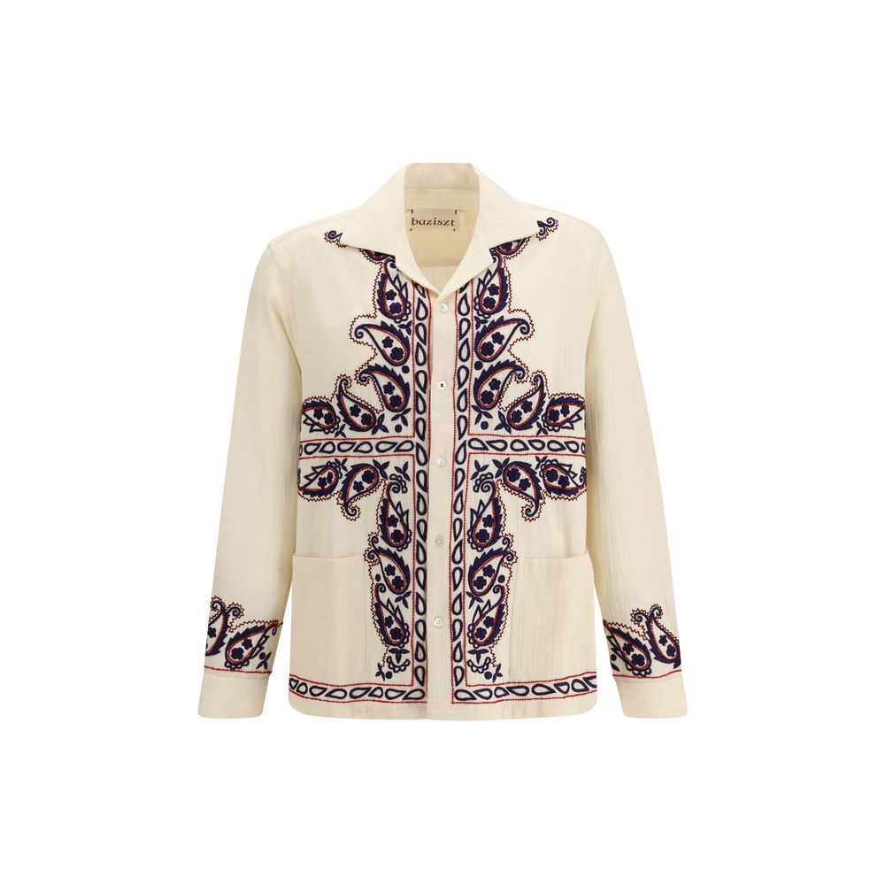 Chemise en soie à motif Baziszt beige