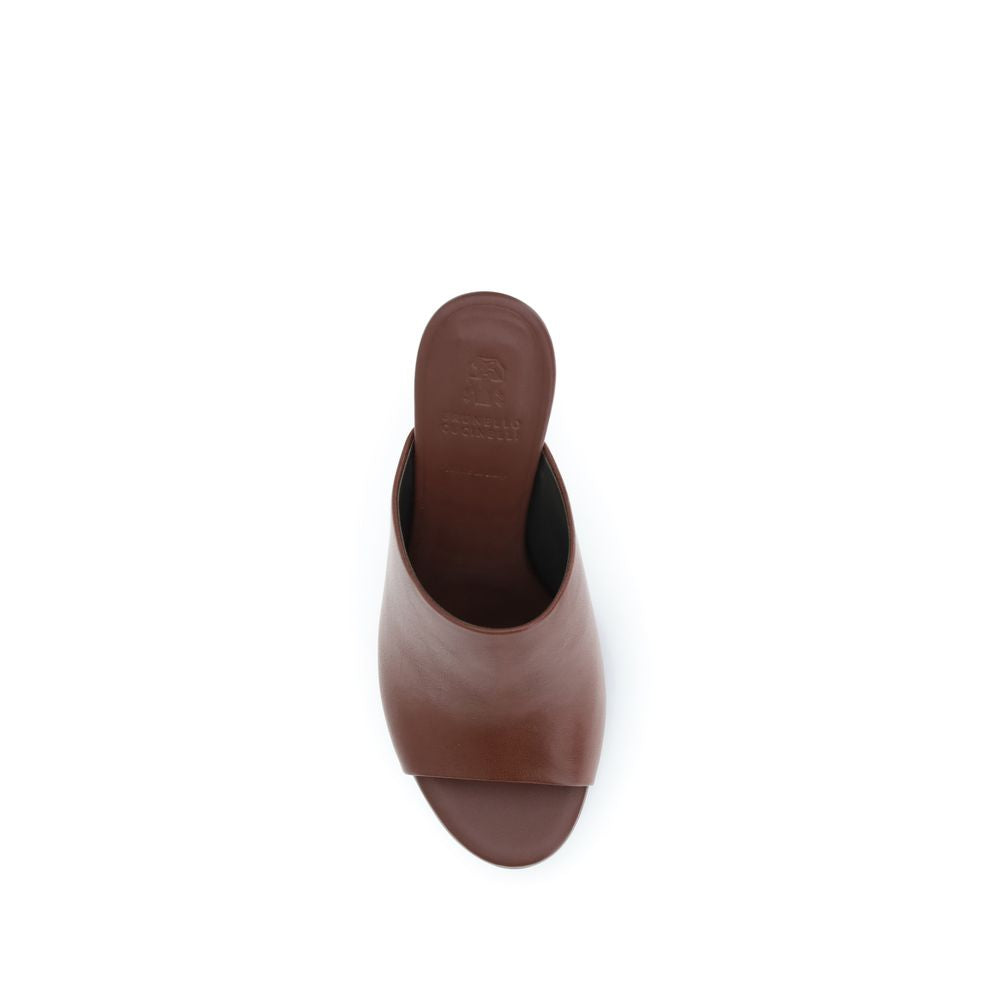 Sandali Brunello Cucinelli in pelle di vitello marrone Bos Taurus