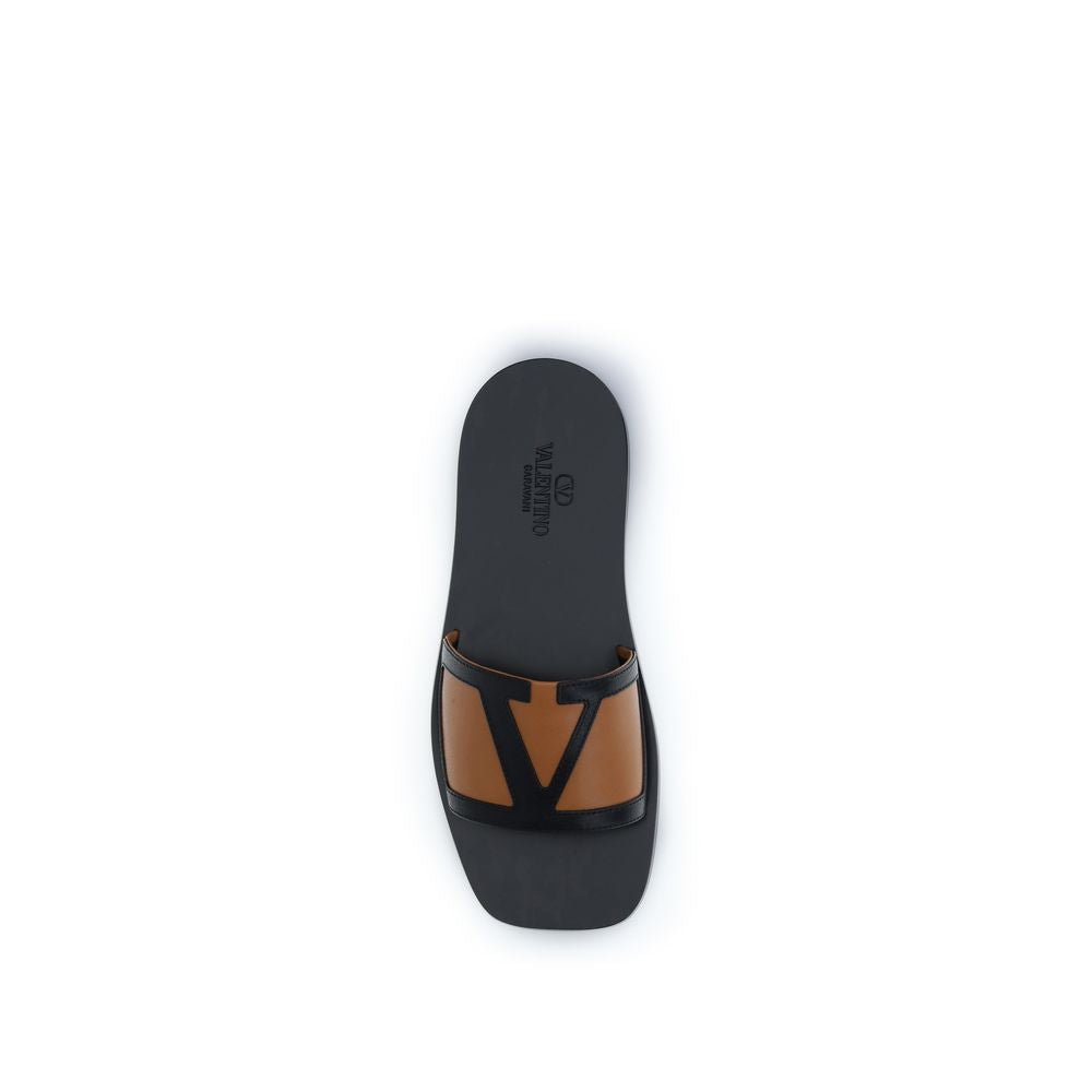 Valentino Garavani Black Goatskin Flat Sandals