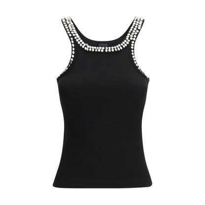 PINKO Black Cotton Sleeveles T-Shirt