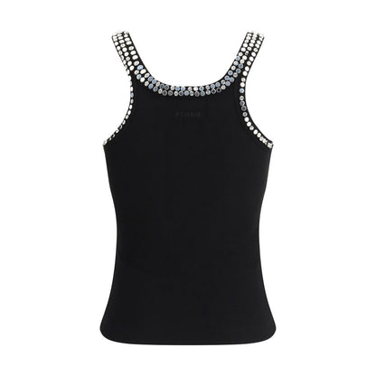 PINKO Black Cotton Sleeveles T-Shirt