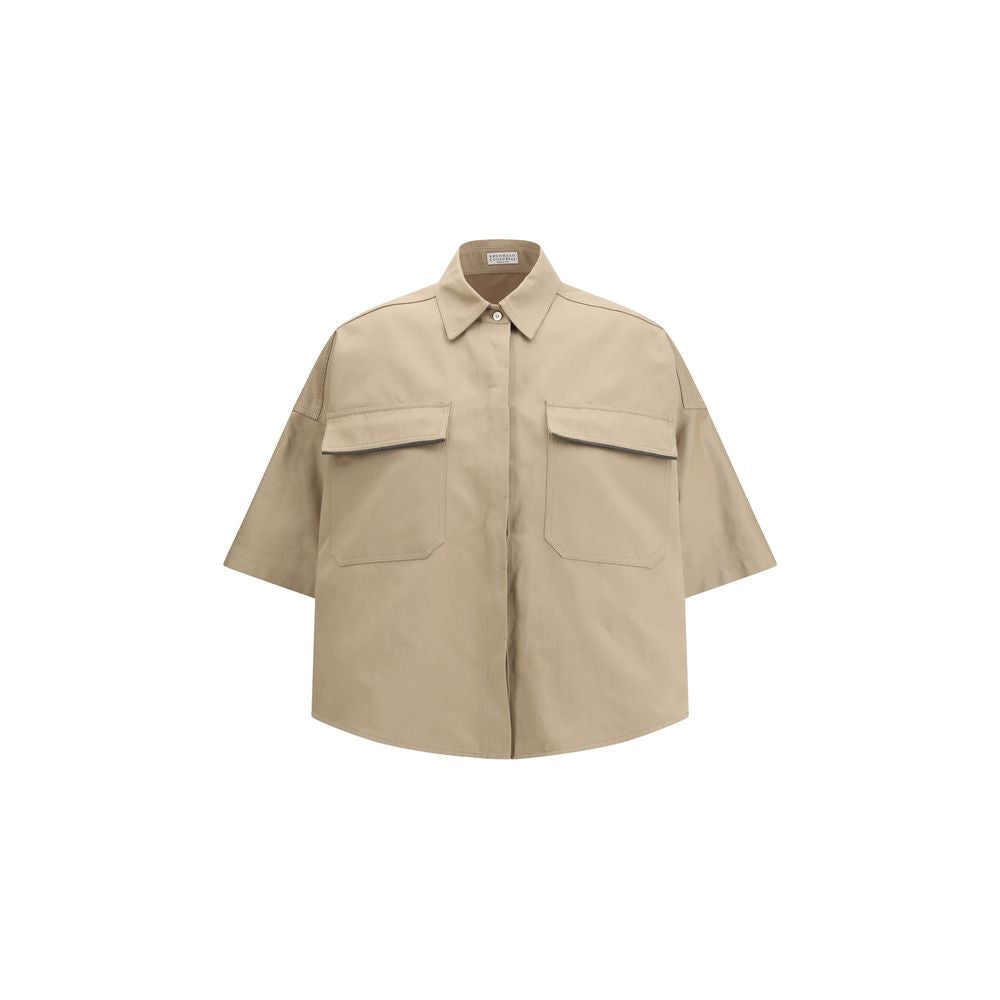 Camicia a maniche corte Brunello Cucinelli in cotone beige