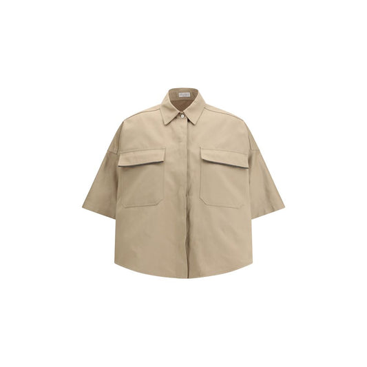 Camicia a maniche corte Brunello Cucinelli in cotone beige