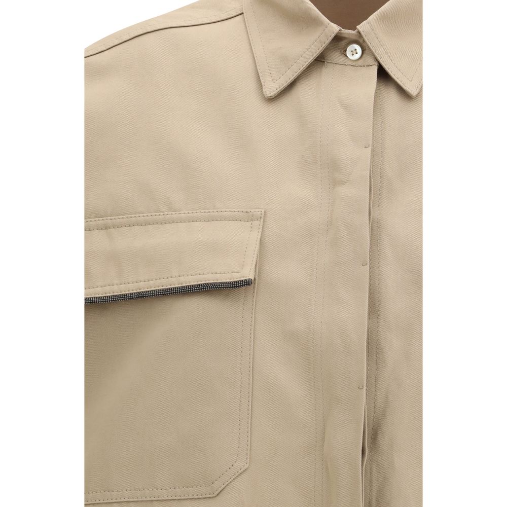Camicia a maniche corte Brunello Cucinelli in cotone beige