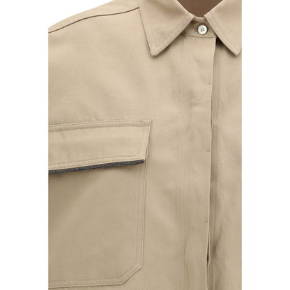 Camicia a maniche corte Brunello Cucinelli in cotone beige