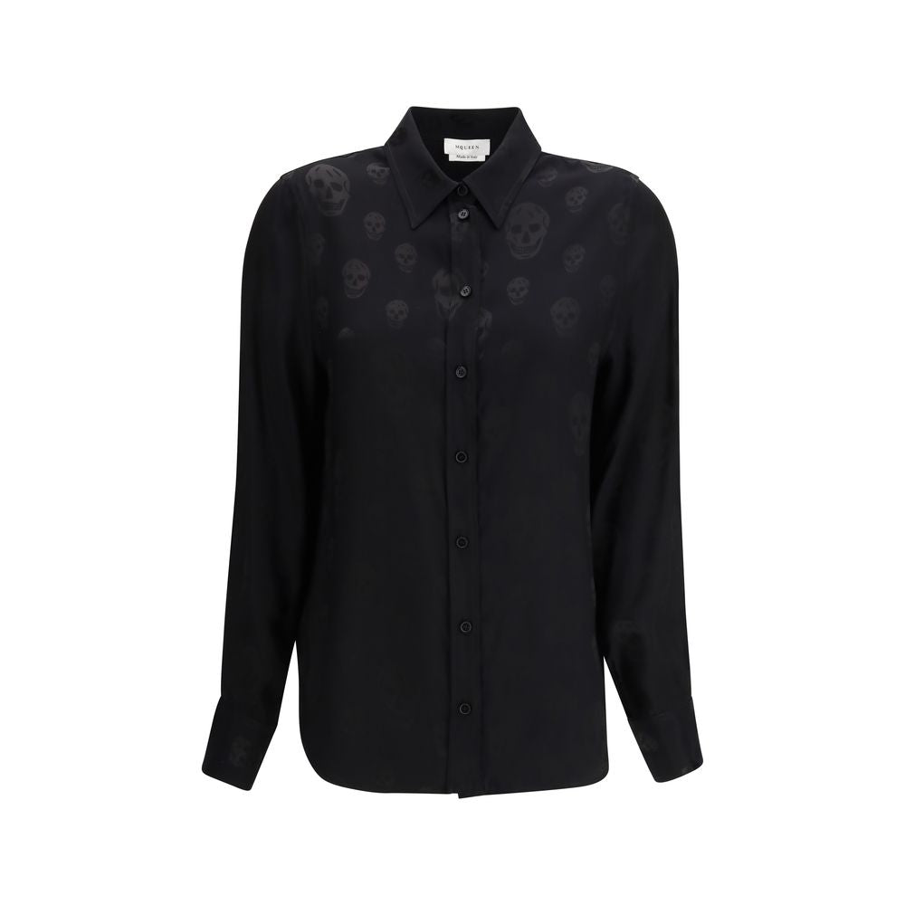 Alexander McQueen Camicia Nera Fantasia in Viscosa