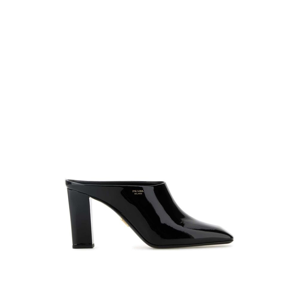 Mules en cuir de veau noir Prada