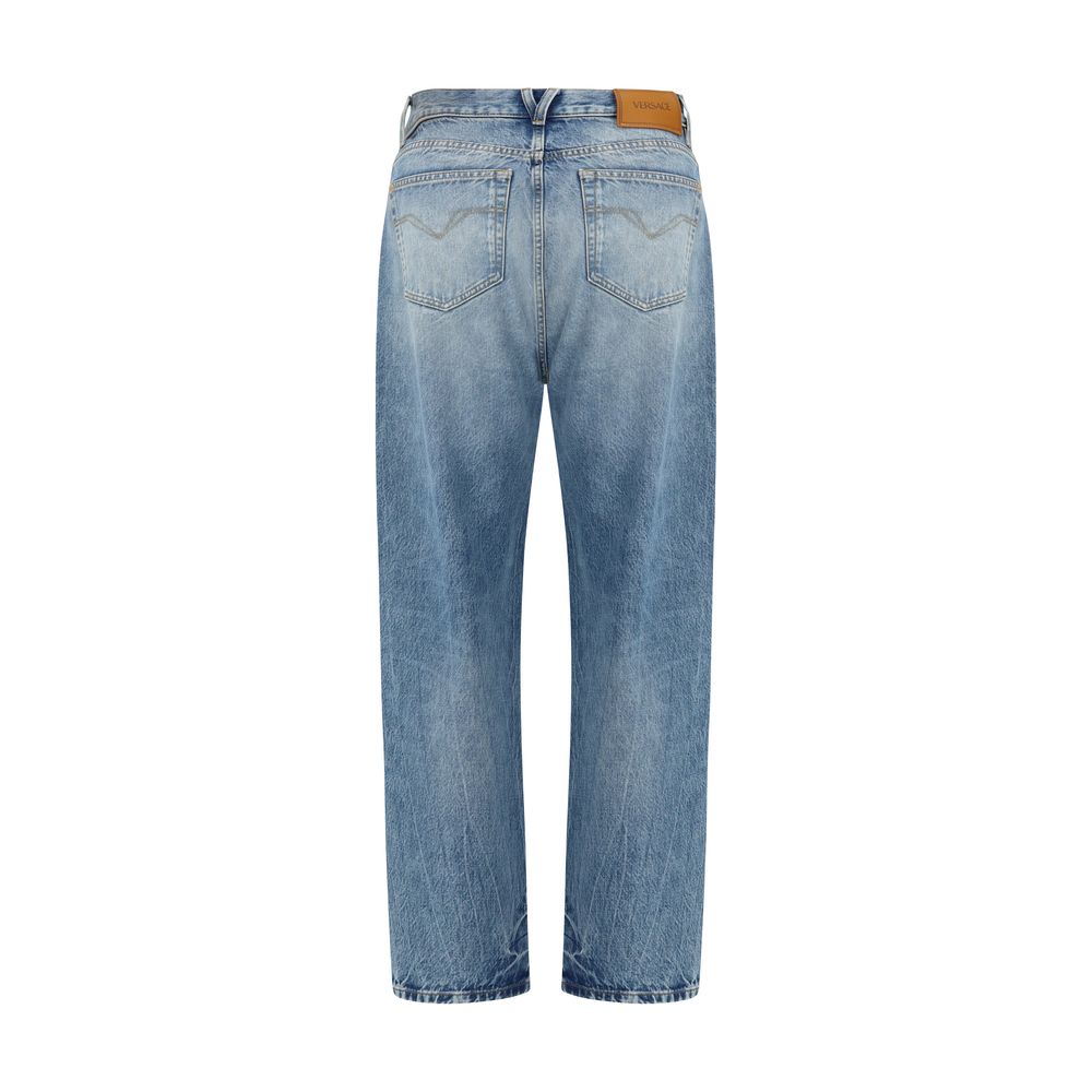 Jeans in denim di cotone blu Versace